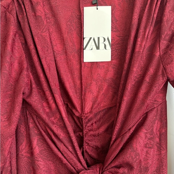 Zara Deep Red Burgundy Maxi Dress with Front Tie #4886 - Picture 4 of 6